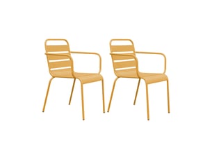 Lot de 2 chaises de jardin en métal moutarde avec accoudoirs - baca