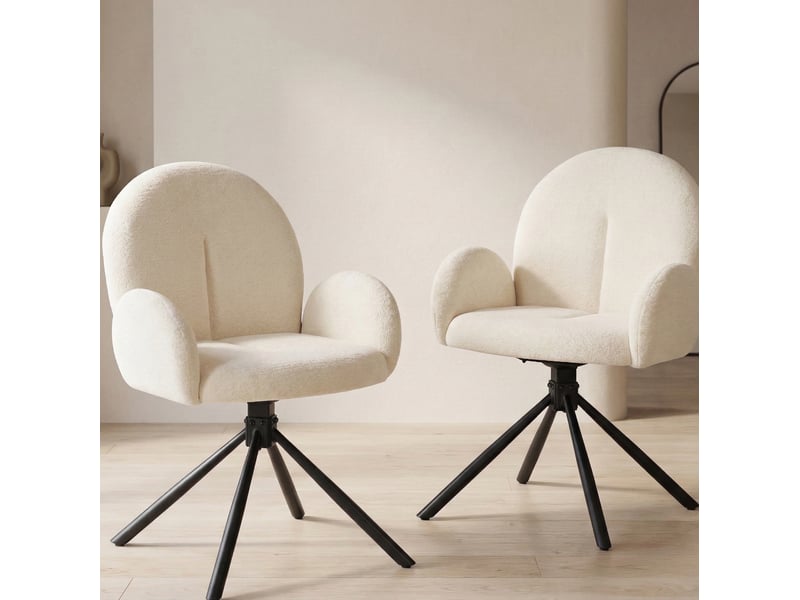 Lot de 2 chaises de salle à manger 53,5x36x86,5 cm pivotantes avec accoudoirs blanc crème - Conforama D