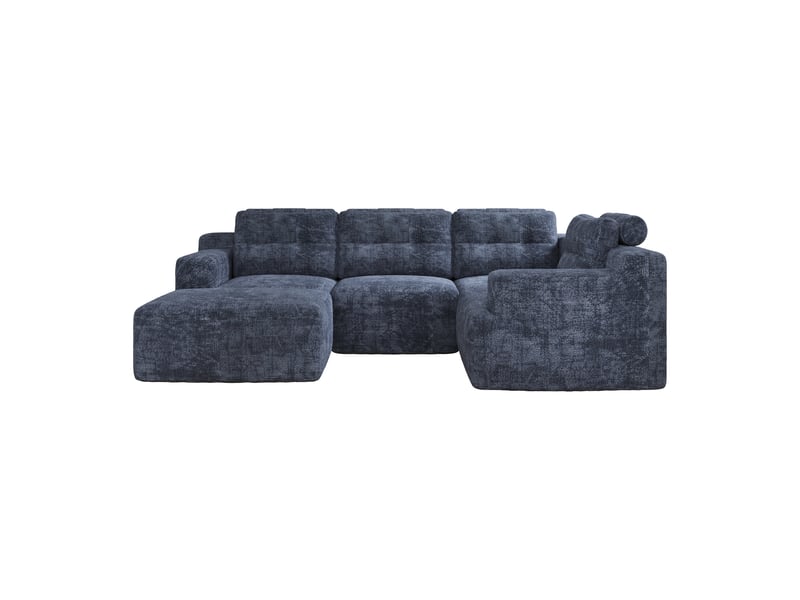 Canapé d'angle 5 places en chenille bleu, modulable en l-forme ou u-forme avec led intégrée - Conforama A