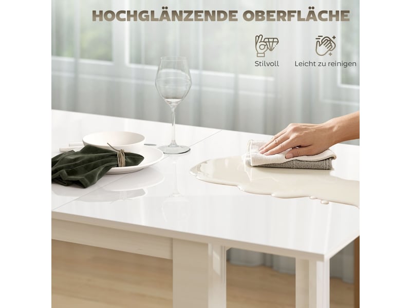  Table repas extensible blanche 120 à 160 cm en mdf brillant, design moderne et fonctionnel  - Conforama E