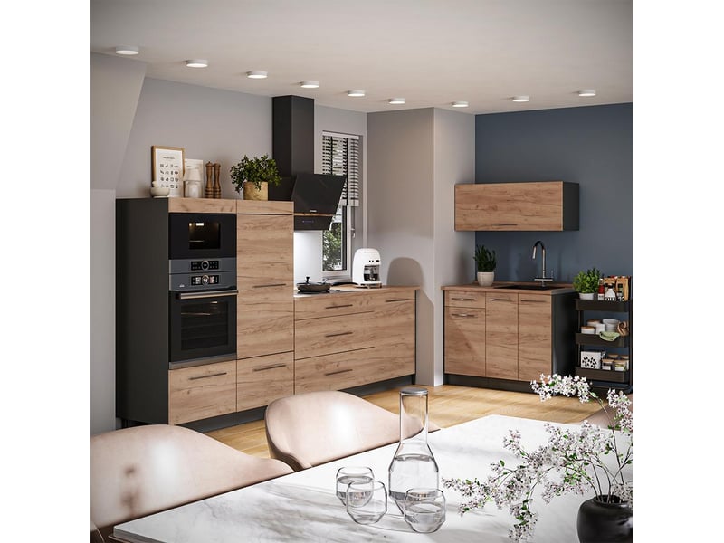  Vicco cuisine, chêne de force doréanthracite, 380cm, pt marbre  - Conforama C