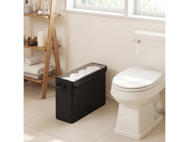  Panier porte papier toilette avec couvercle en pvc transparent, rangement salle de bain, 12 rouleaux standard  - Conforama E
