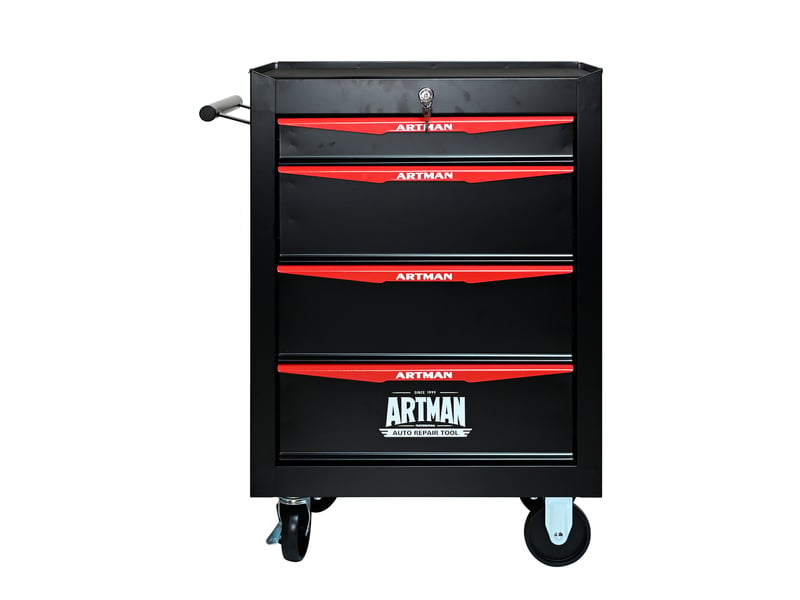  Armoire à outils mobile 60 x 33 x 77,5 cm noir et rouge en acier, 4 tiroirs à glissières à billes avec serrure  - Conforama A