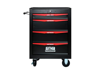 Armoire à outils mobile 60 x 33 x 77,5 cm noir et rouge en acier, 4 tiroirs à glissières à billes avec serrure