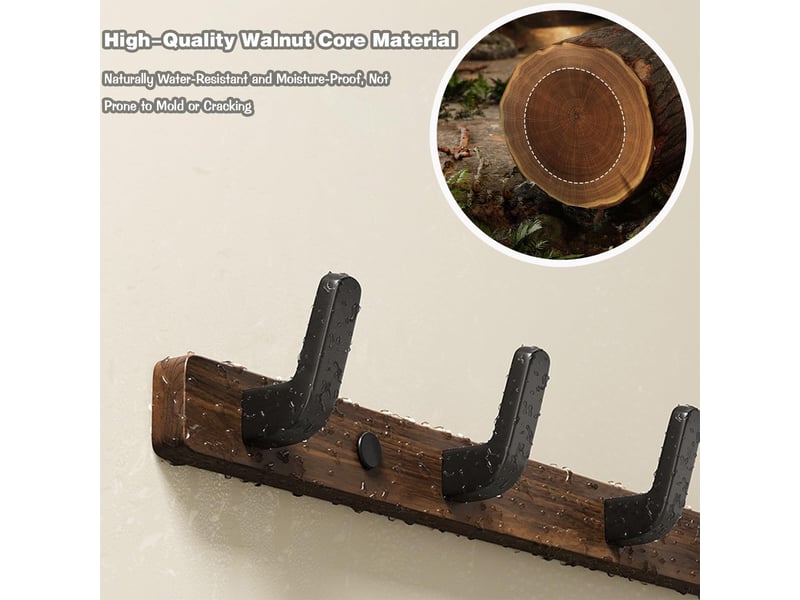  Patère murale en noyer massif 4 crochets, porte-manteau bois pour entrée, chambre, salle de bain et vestiaire, marron  - Conforama B