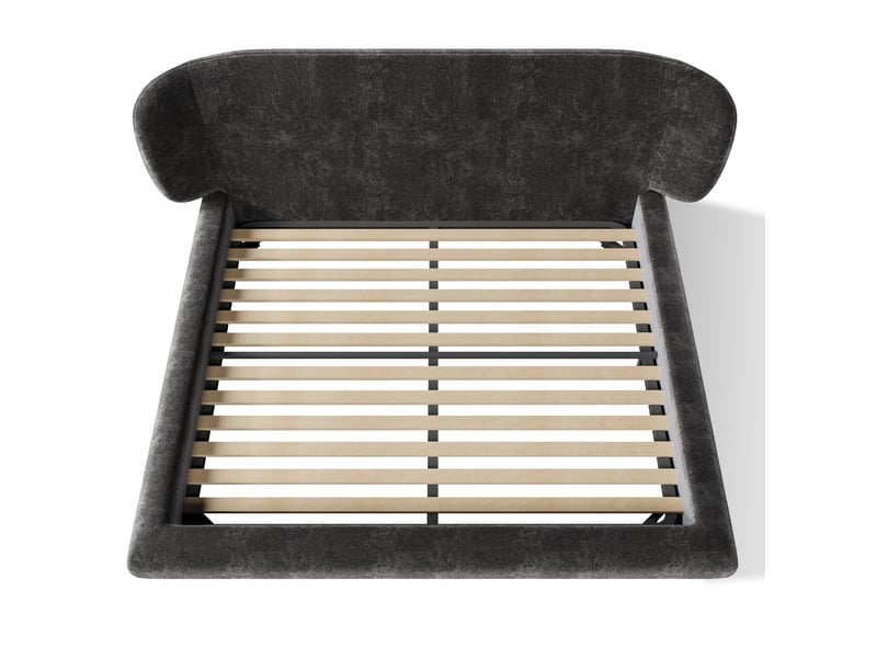 Lit double rembourré 140x200 cm avec sommier et tête de lit, en chenille gris, sans matelas - Conforama E
