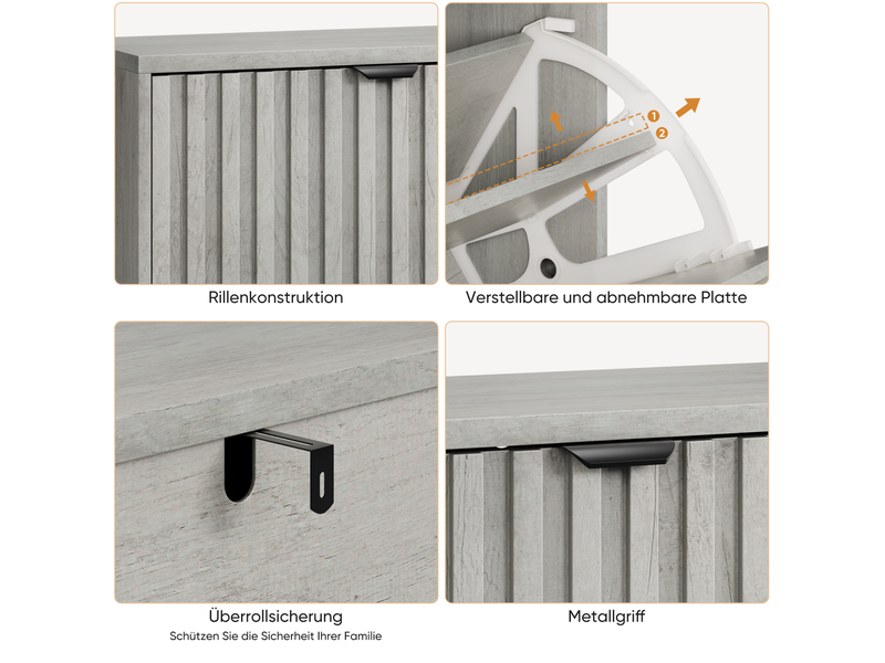  Meuble à chaussures 60x24x94 cm, 2 portes, meuble d'entrée, grande capacité, design rainuré, mdf et aggloméré, gris  - Conforama E