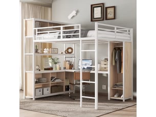 Lit mezzanine 140x200 cm <strong>NAHILIMI</strong> <strong></strong> coloris blanc