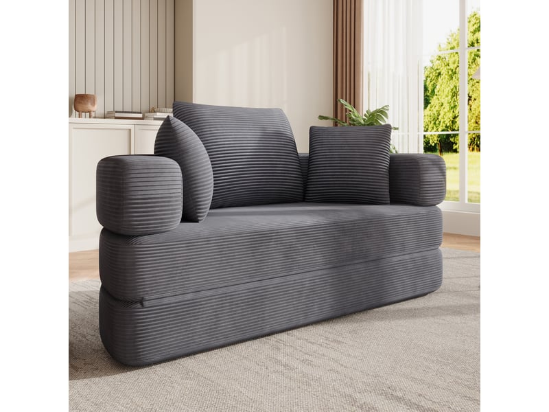 Canapé convertible en lit 2 en 1 gris en velours côtelé, canapé-lit ovale 173 x 176 cm avec coussins, pour salon et chambre  - Conforama D
