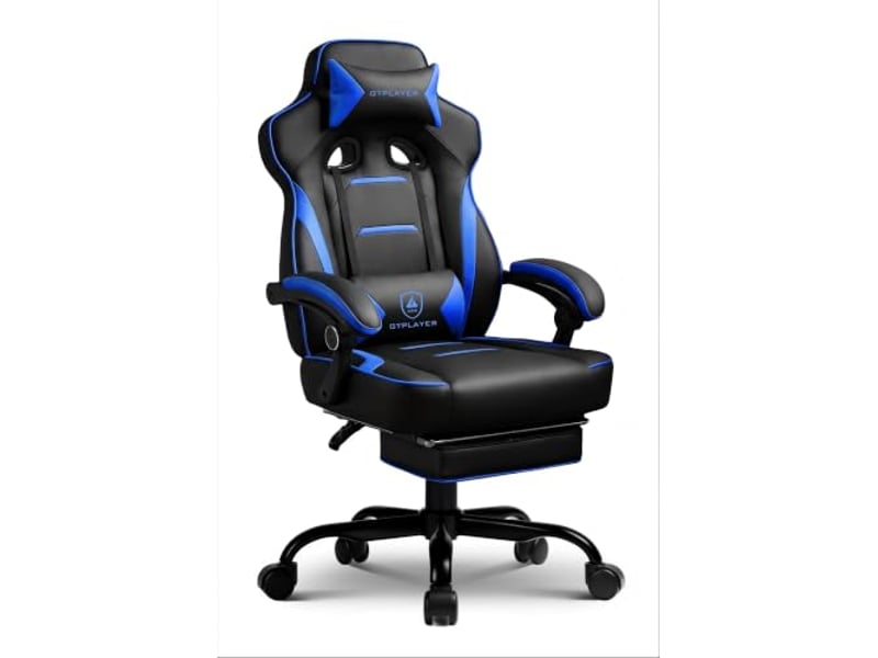  Gtplayer chaise de jeu avec repose-pieds, 180kg, soutien lombaire, appui-tête réglable, inclinable à 155° - bleu F59-BL-TJ - Conforama A