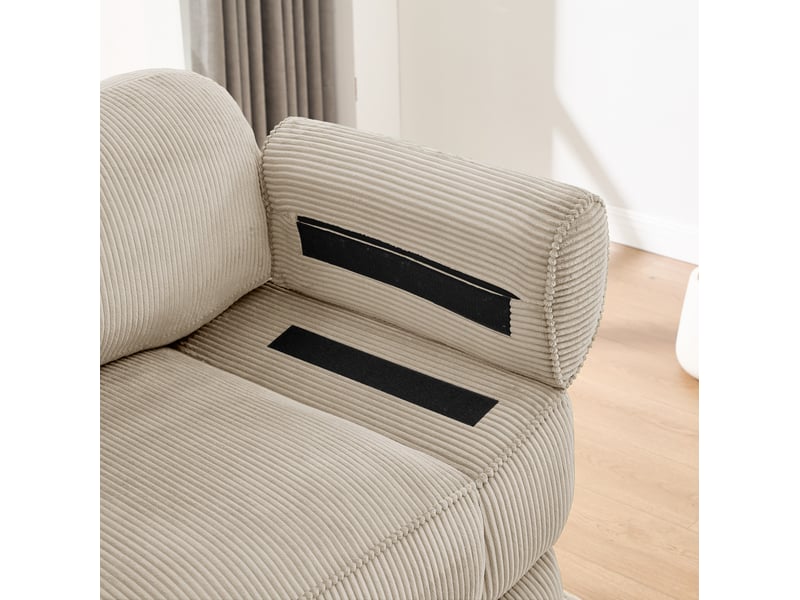  Canapé modulable 4 places 336x88,5x94 cm, format spacieux, fixations, coussins de soutien, velours côtelé, beige  - Conforama E