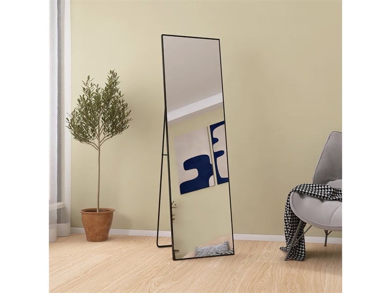  Miroir sur pied 140x40cm - miroir rectangulaire en verre trempé avec cadre en aluminium - noir  - Conforama B
