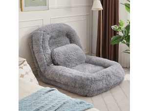 Fauteuil de sol convertible 1 place en tissu gris clair, dossier réglable 5 positions pour vos moments détente