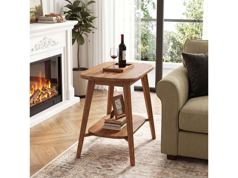  Table d'appoint en bois massif à deux niveaux, table de style ferme avec coins arrondis pour petits espaces  - Conforama E