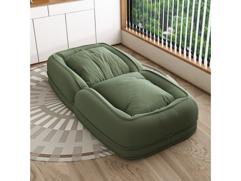  Canapé-lit pliable pour petit espace, fauteuil relax à cinq positions, convertible vert avec 2 coussins, salon, chambre et coin lecture  - Conforama E