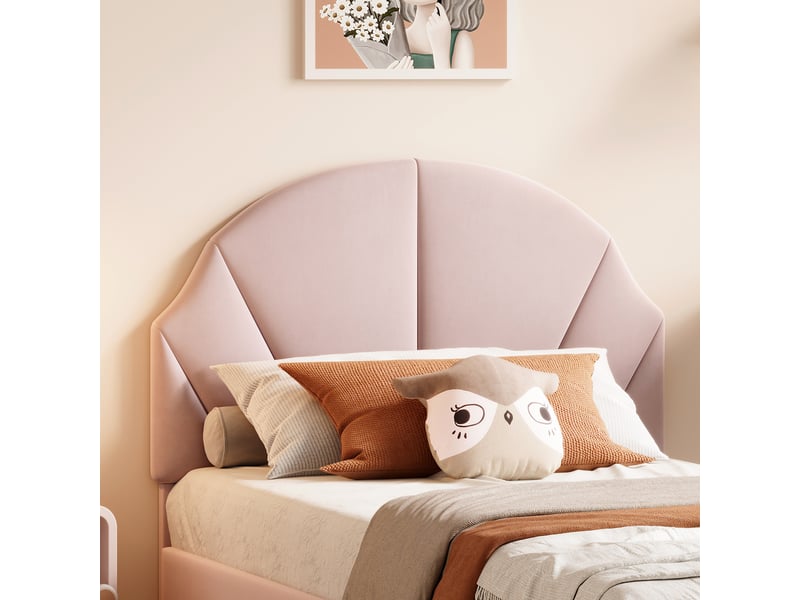  Lit jeunesse 90x200, lit simple 90x200, tête de lit réglable, revêtement velours, montage facile, rose  - Conforama E