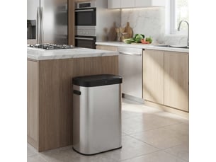 Poubelle automatique 50 l, couvercle à fermeture douce, acier inoxydable, argent métallique et noir