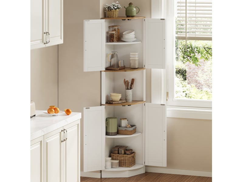  Meuble d'angle avec 2 portes et 5 espaces de rangement pour cuisine ou salon, mdf blanc, 39,5 × 39,5 × 180 cm  - Conforama B