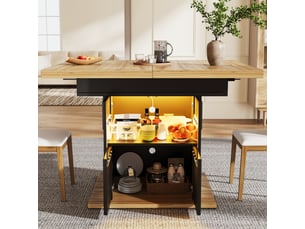 Table à manger extensible,110-140x80x76 cm,avec rangement led,mdf métal,noir effet bois