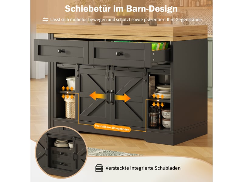  Îlot de cuisine 120x40x72 cm - meuble de rangement 2 portes et 2 tiroirs, plateau pivotant 360° - noir  - Conforama W