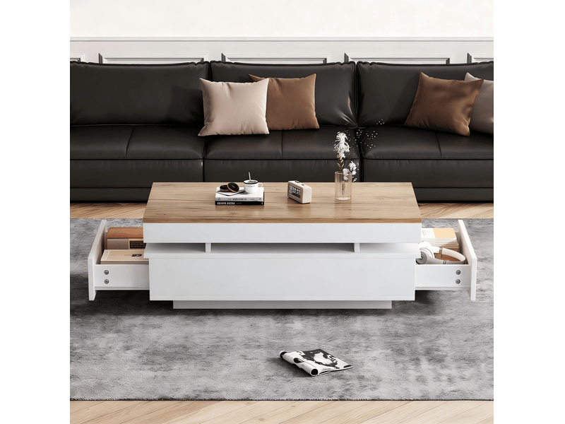  Table basse led avec 2 tiroirs 100 x 50 cm homvra  - Conforama D