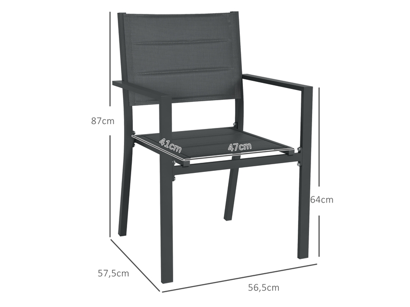  Lot de 4 fauteuils de jardin, chaises empilables, aluminium, 56.5x57.5x87cm, gris  - Conforama E