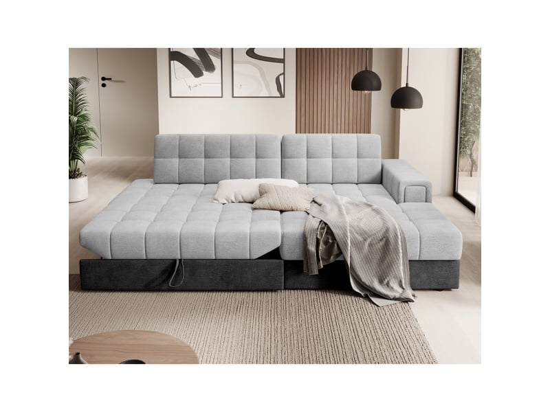  Canapé d'angle convertible cubito gris et noir 240 cm avec coffre et couchage  - Conforama B