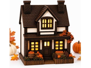 Décoration automne lumineuse 1 pièces, maison de village en résine avec led blanc chaud, décoration de table, noir
