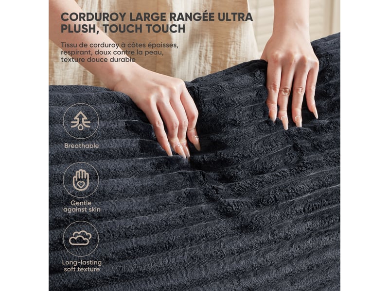  Canapé modulable compression 3 places,canapéà d'angle en l,280x180x65cm,velours côtelé,mousse et ressorts,noir et bleu  - Conforama R