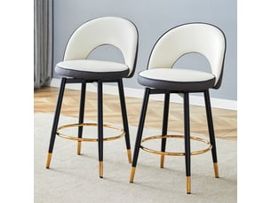 Lot de 2 tabourets de bar 44x47.4x92cm – pivotants à 360° avec dossier ajouré et repose-pieds – similicuir pu - anthracite et blanc
