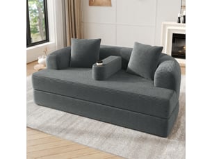 Canapé droit compressé convertible NECHE N887P514056G 2 places Velours côtelé gris foncé