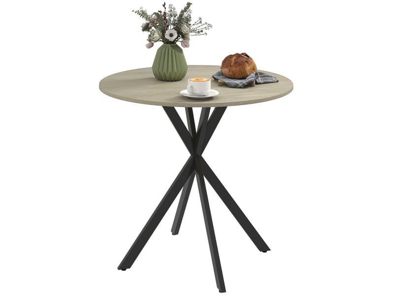 Table de salle à manger ronde 2 personnes avec pieds en acier réglables, en bois, pour cuisine, ø80×75 cm, en chêne - Conforama C