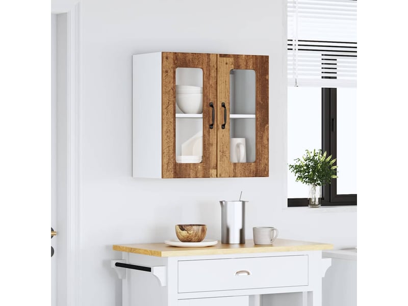 Armoire murale de cuisine avec porte vitrée lucca bois d'ingénierie ancien - Conforama C