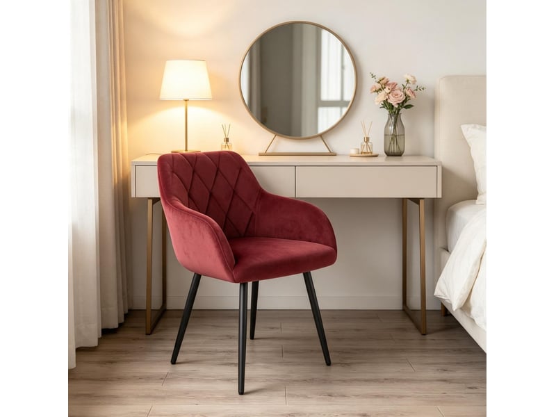  Chaise de salle à manger avec accoudoirs en velours rouge et pieds en métal  - Conforama C