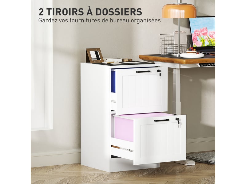  Caisson de bureau 2 tiroirs avec serrure blanc 40 x 40 x 71 cm  - Conforama D