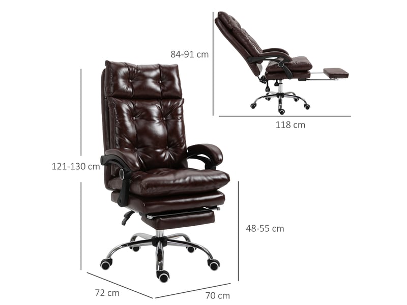  Fauteuil de bureau en cuir pu marron avec dossier inclinable à 135°  - Conforama E