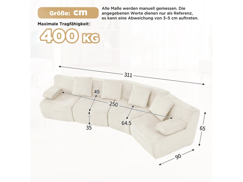 Canapé modulable, canapé 4 places, format compressé, en velours tricoté, pour intérieur, sans montage - Conforama E