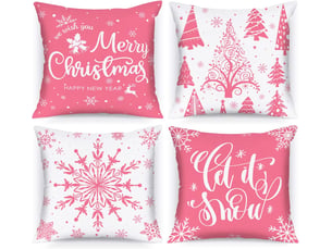 Lot de 4 housses de coussin de noël 45 x 45 cm, motif flocons de neige d'hiver, décoration de noël rose