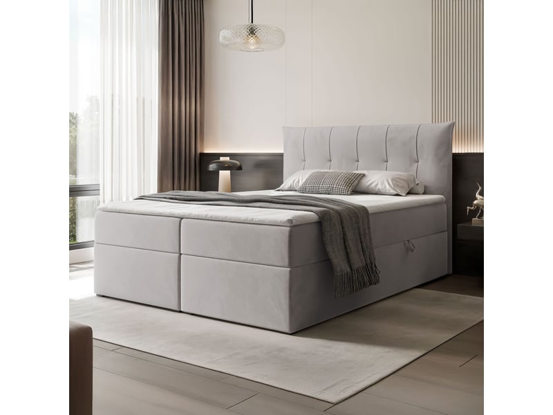  Lit coffre chester - 160x200 cm - avec matelas et surmatelas - velours doux - gris CHESTER - Conforama B