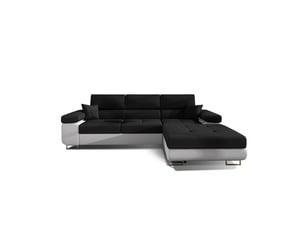 Canapé d'angle convertible amanda noir et blanc – tissu effet lin – angle droit