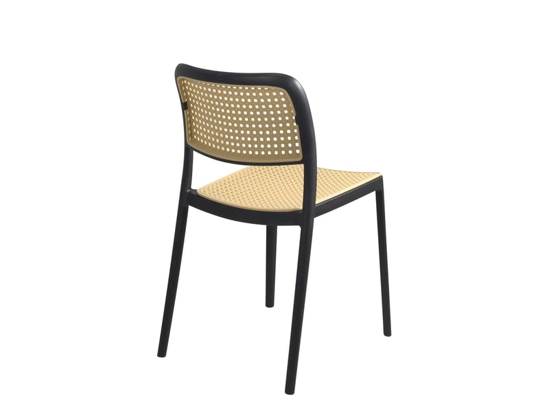  Lot de 2 chaises de cuisine empilables yao imitation rotin noir et beige 481-YAO-NOIR-BEIGE - Conforama W