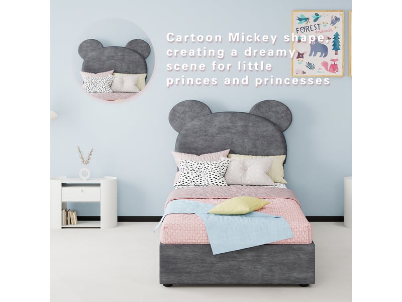  Lit capitonné en tissu et métal gris 90 x 200 cm  - Conforama E