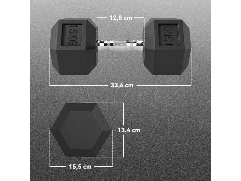  Haltère hexagonale de 15 kg avec barre de connexion en métal pour l'entraînement à domicile ou au bureau, noir et argent  - Conforama E