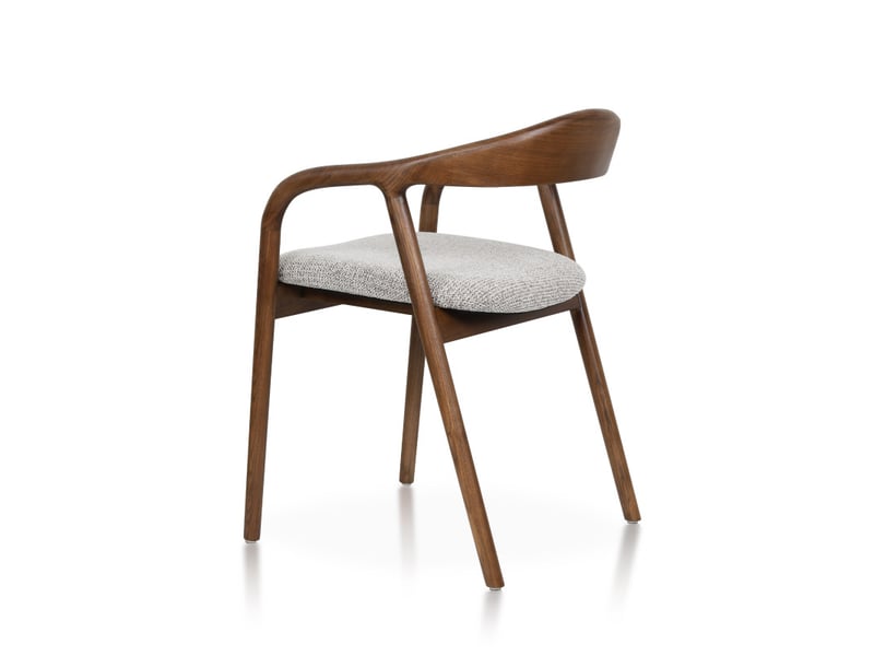  Chaise salle à manger bois de frêne et tissu brun avec accoudoirs, rembourrée  - Conforama E