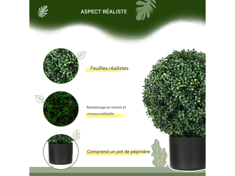  Lot de 2 buis artificiels en boule vert ø 40 x h 52 cm  - Conforama E