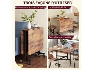 Table pliante cuisine table à manger pliable avec 2 abattants 6 roues pour 4-6 personnes 120 x 80 x 73 cm, rustique brun