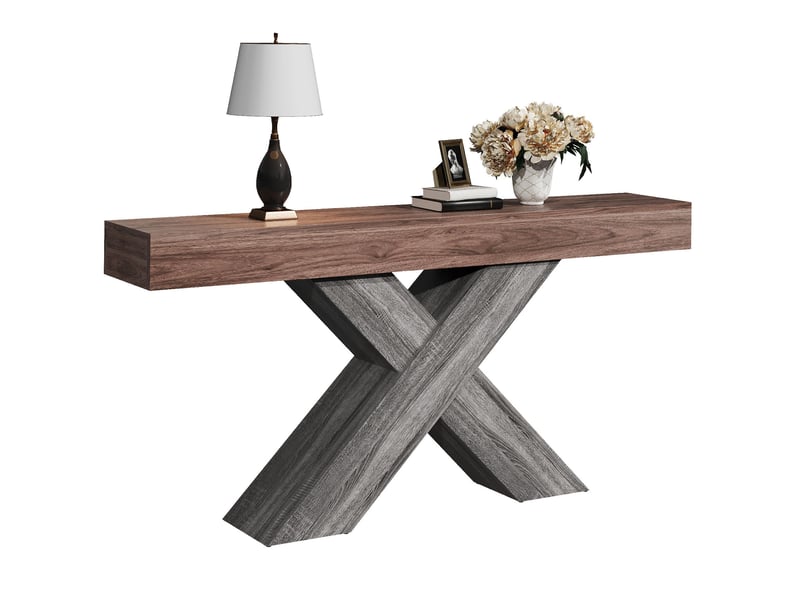  Console 140x30x80 cm effet bois coloris noyer avec supports en x  - Conforama A