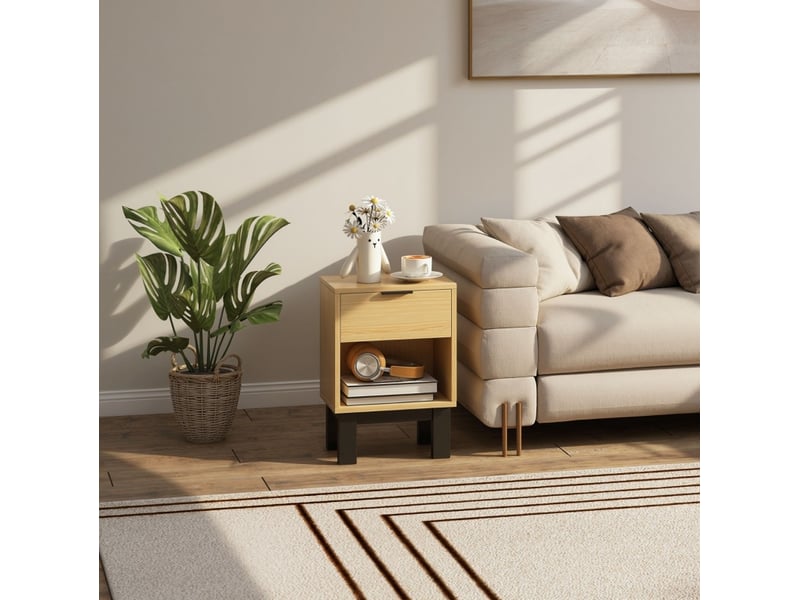  Table de chevet 35x26x50 cm coloris chêne avec tiroir et niche ouverte  - Conforama D