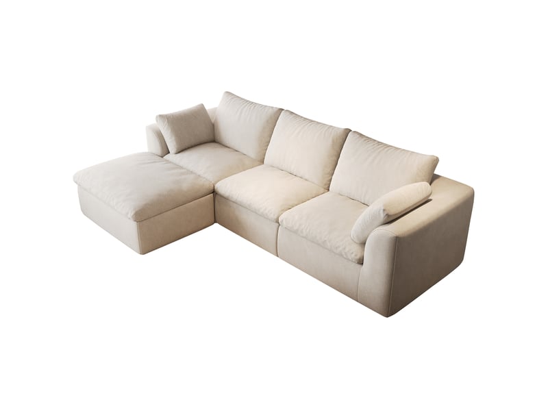  Canapé d’angle 4 places 245x155x83 cm en tissu de lin beige et blanc chicfurn  - Conforama A