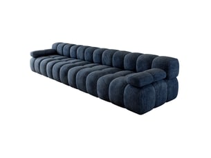 Canapé 4 places compressé 400x100x68 cm en mousse douce et tissu couleur bleu, design moderne